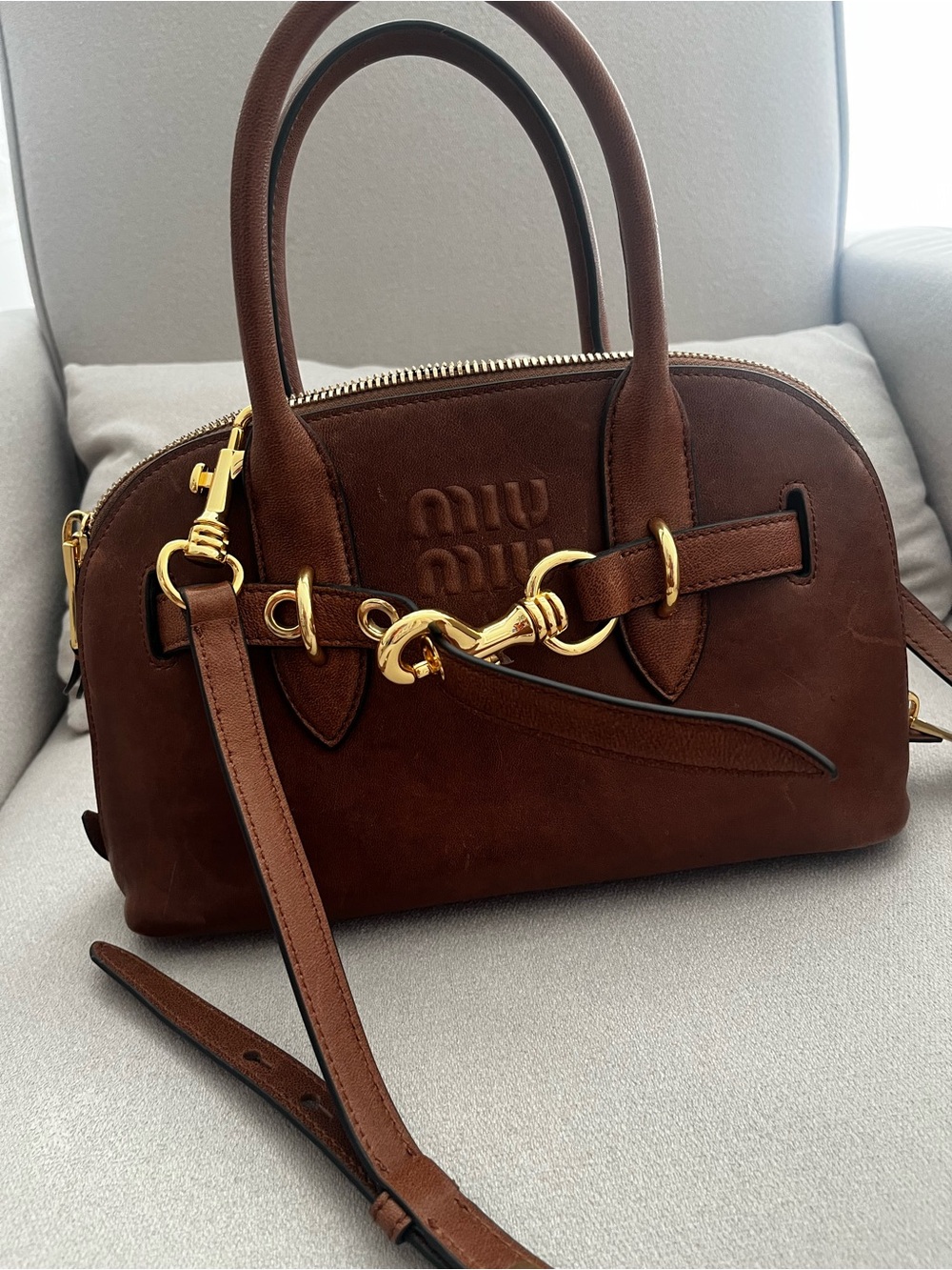 MIU MIU Nappa Aviator Small Aventure Bag in Rovere - Picture 5 of 7
